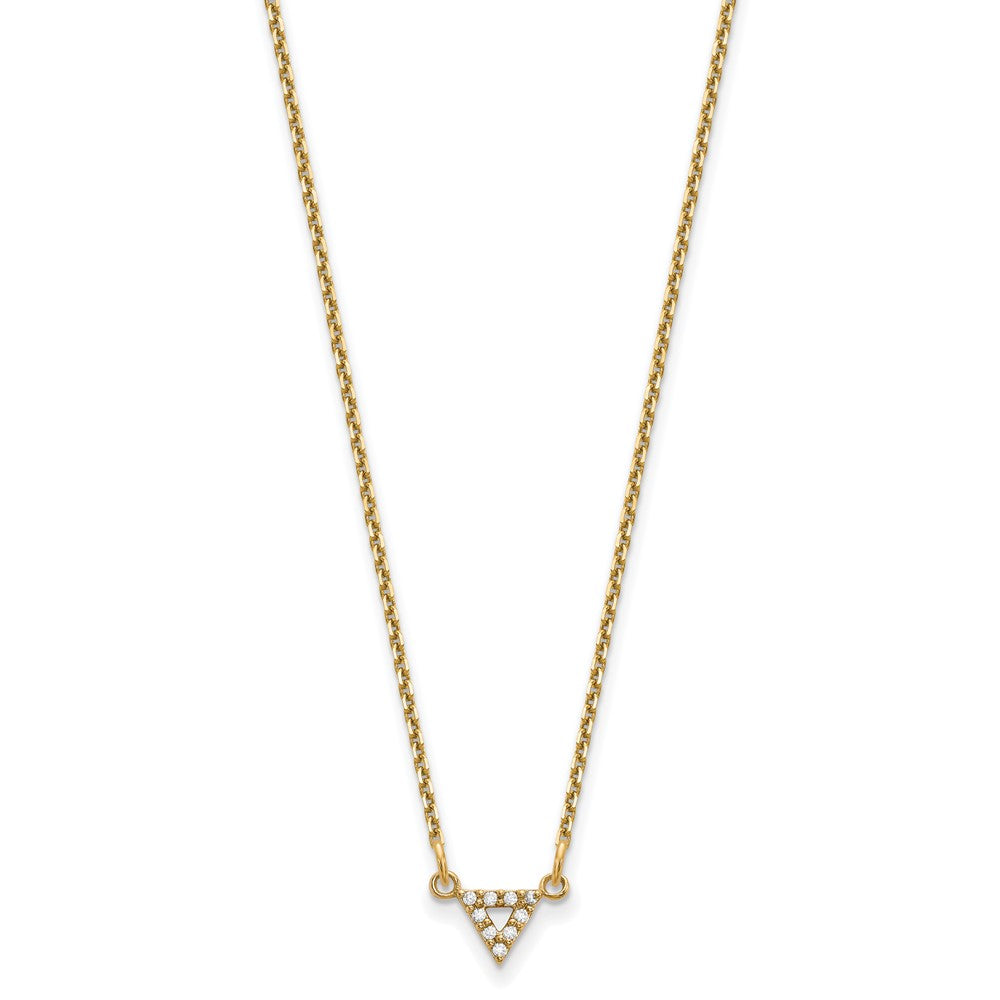 14K Yellow Gold A Quality Real Diamond 6mm Triangle Necklace