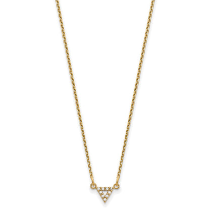 14K Yellow Gold A Quality Real Diamond 6mm Triangle Necklace