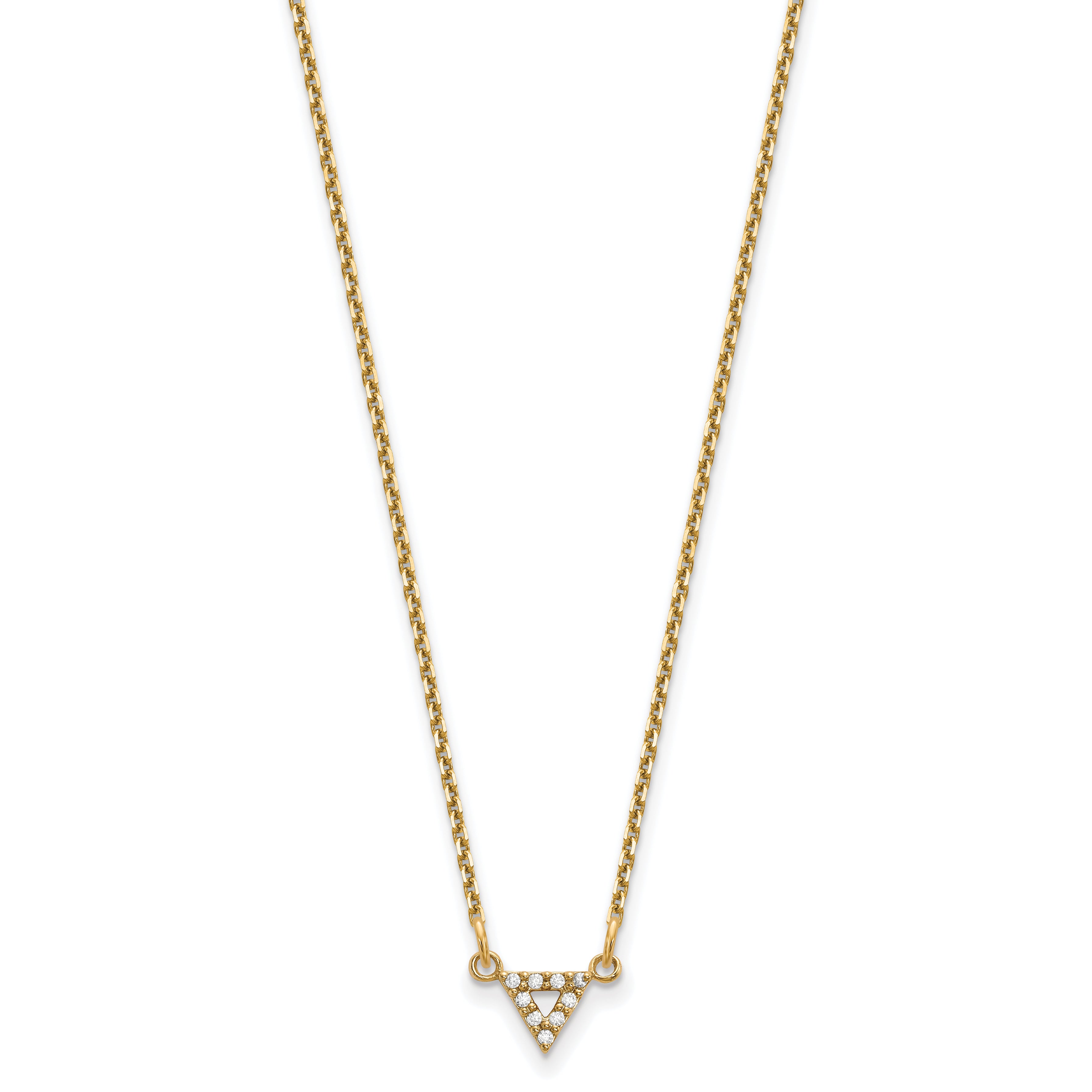 14K Yellow Gold A Quality Real Diamond 6mm Triangle Necklace