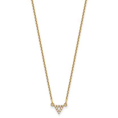 14K Yellow Gold A Quality Real Diamond 6mm Triangle Necklace