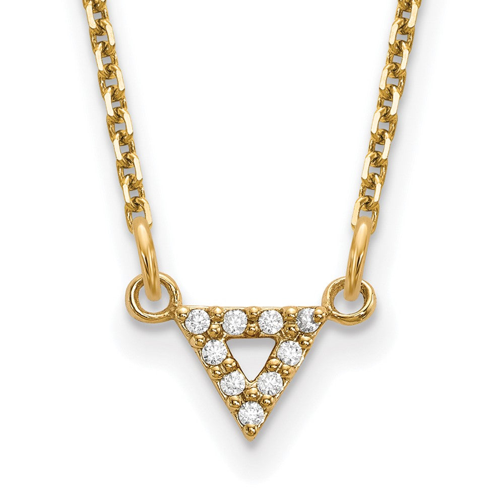 14K Yellow Gold AA Quality Real Diamond 6mm Triangle Necklace