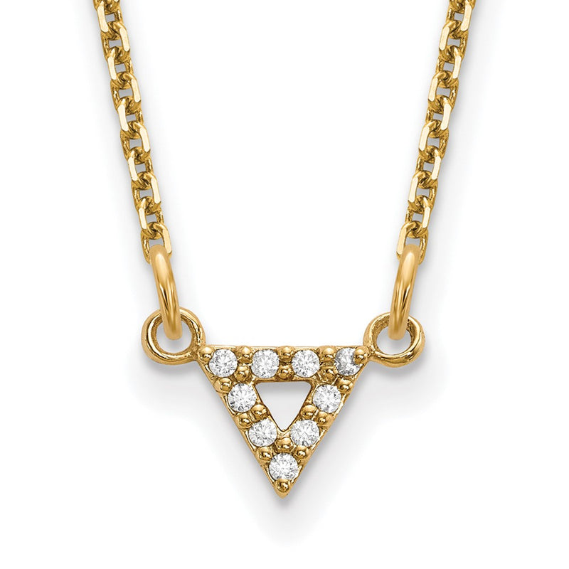 14K Yellow Gold AA Quality Real Diamond 6mm Triangle Necklace