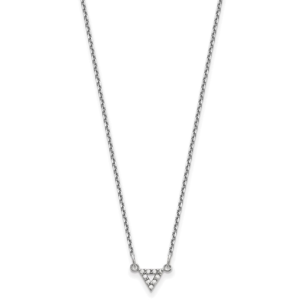 14k White Gold AA Qualiity Real Diamond 6mm Triangle Necklace
