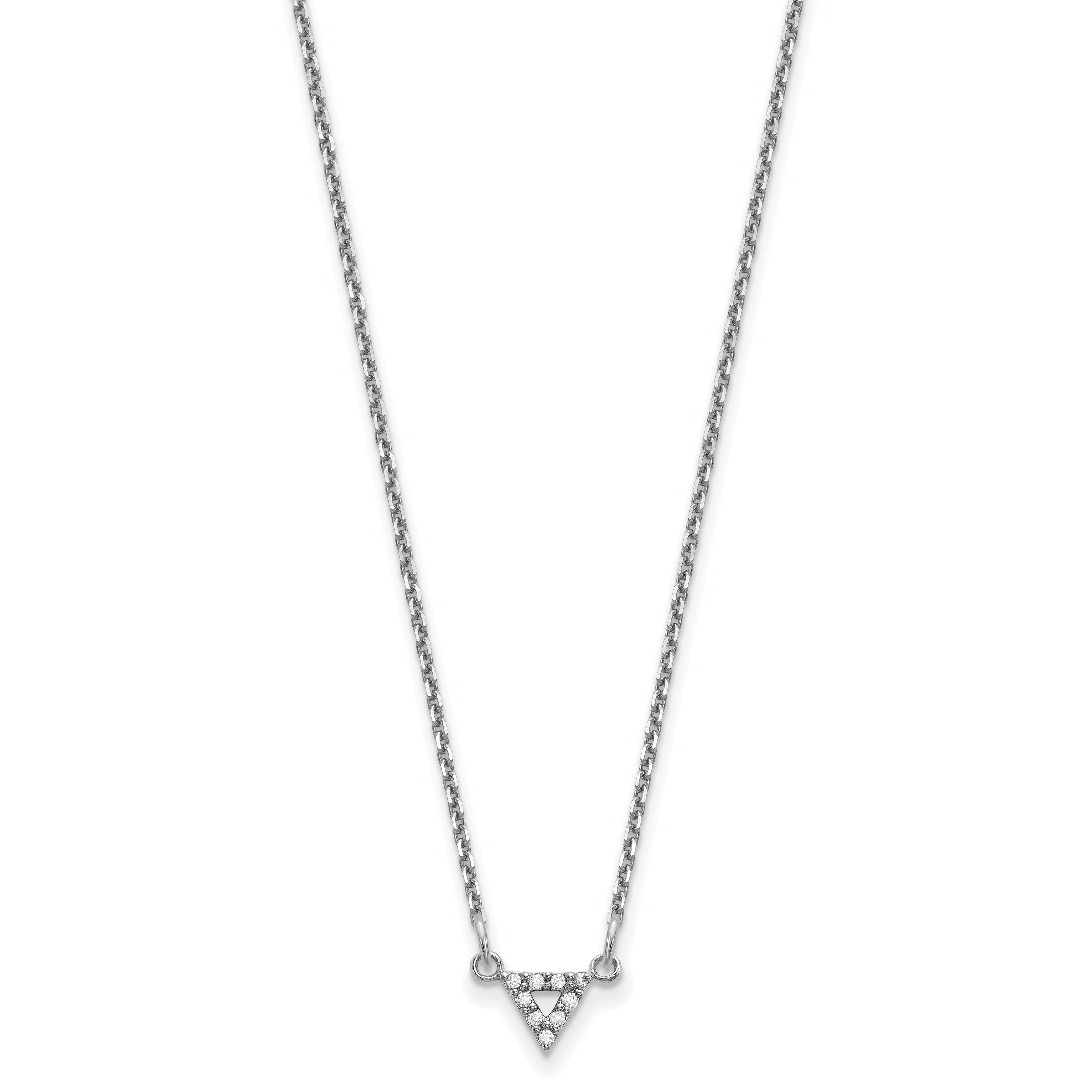 14k White Gold A Quality Real Diamond 6mm Triangle Necklace