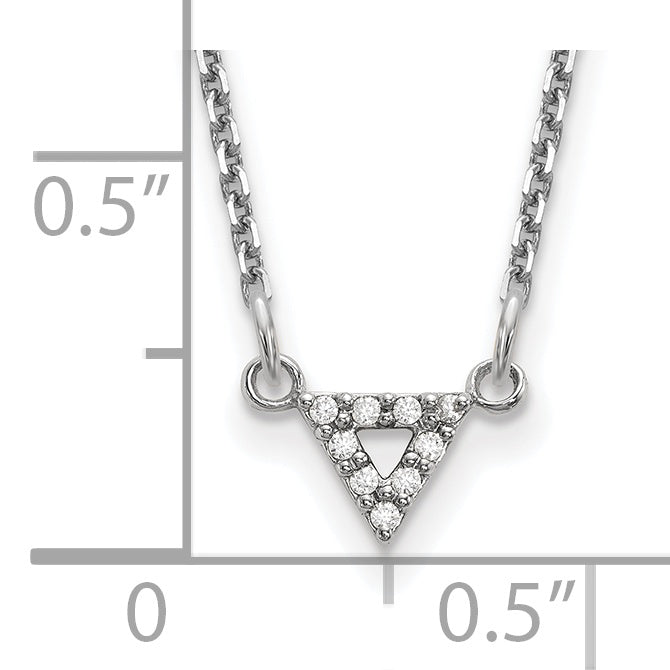 14k White Gold AA Qualiity Real Diamond 6mm Triangle Necklace