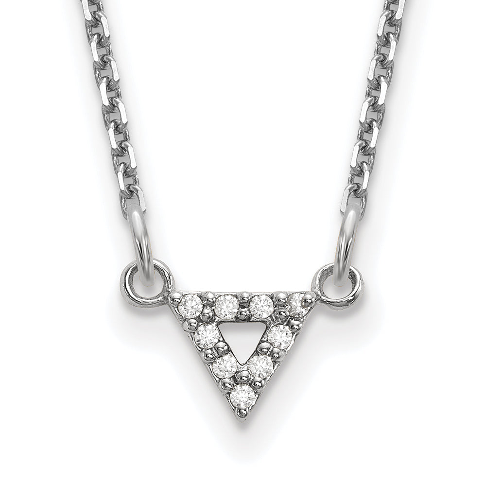 14k White Gold AA Qualiity Real Diamond 6mm Triangle Necklace