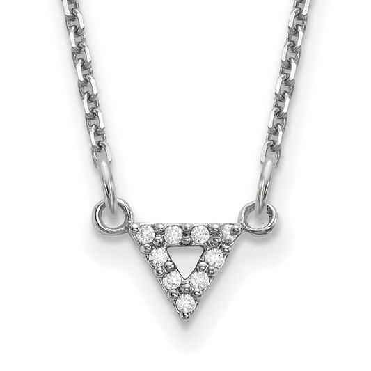 14k White Gold A Quality Real Diamond 6mm Triangle Necklace