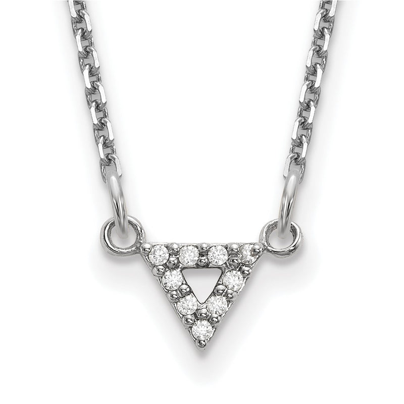 14k White Gold AA Qualiity Real Diamond 6mm Triangle Necklace