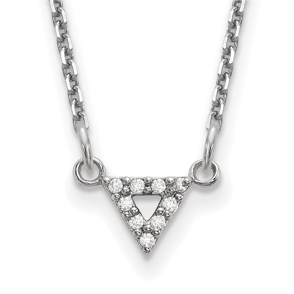 14k White Gold AAA Quality Real Diamond 6mm Triangle Necklace