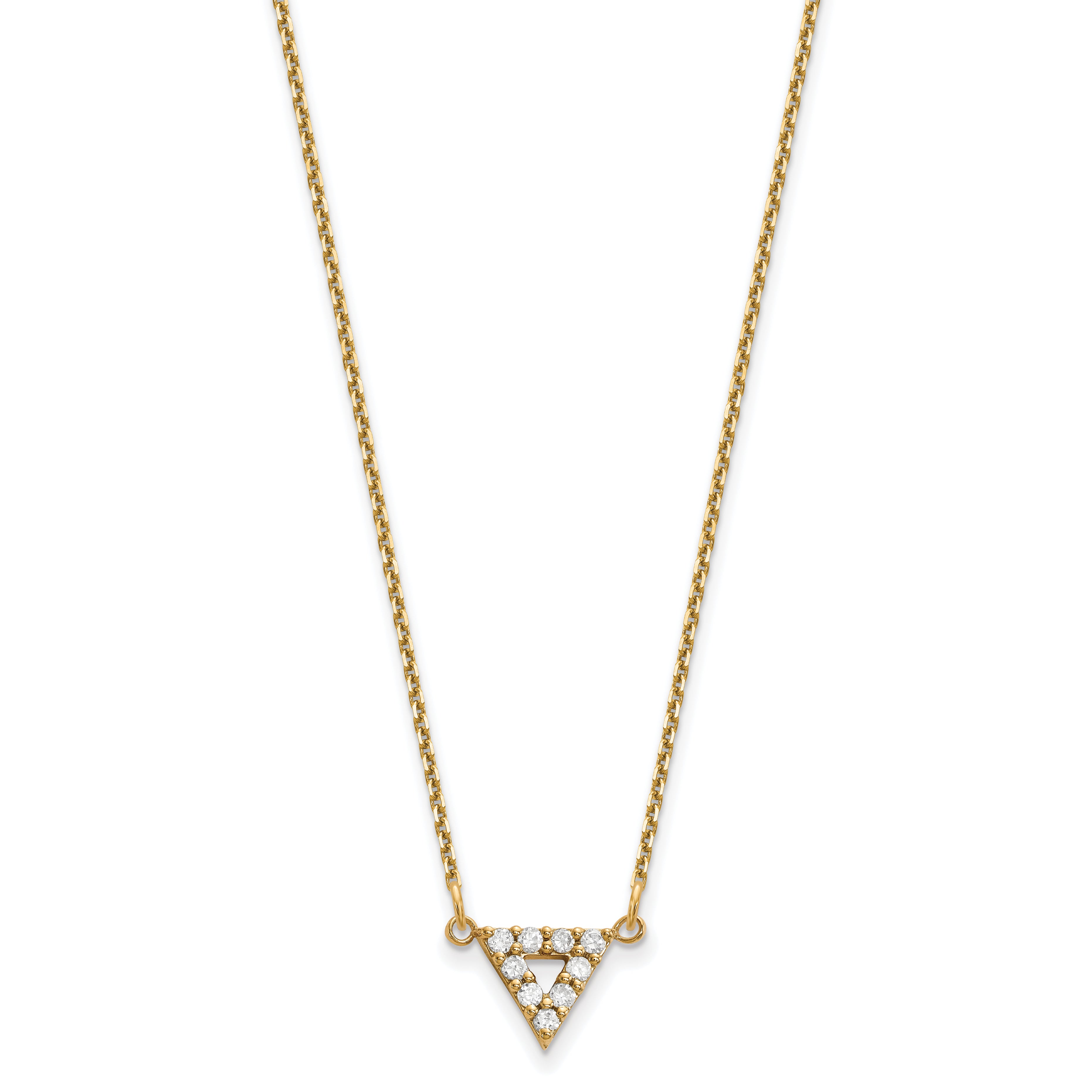 14K Yellow Gold AA Quality Real Diamond 9mm Triangle Necklace