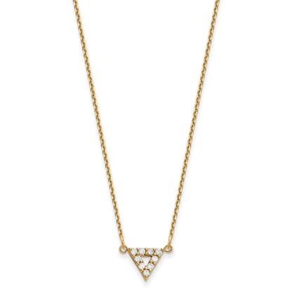 14K Yellow Gold AAA Quality Real Diamond 9mm Triangle Necklace