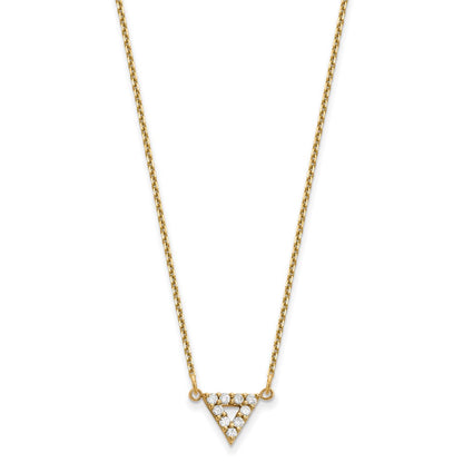 14K Yellow Gold AA Quality Real Diamond 9mm Triangle Necklace