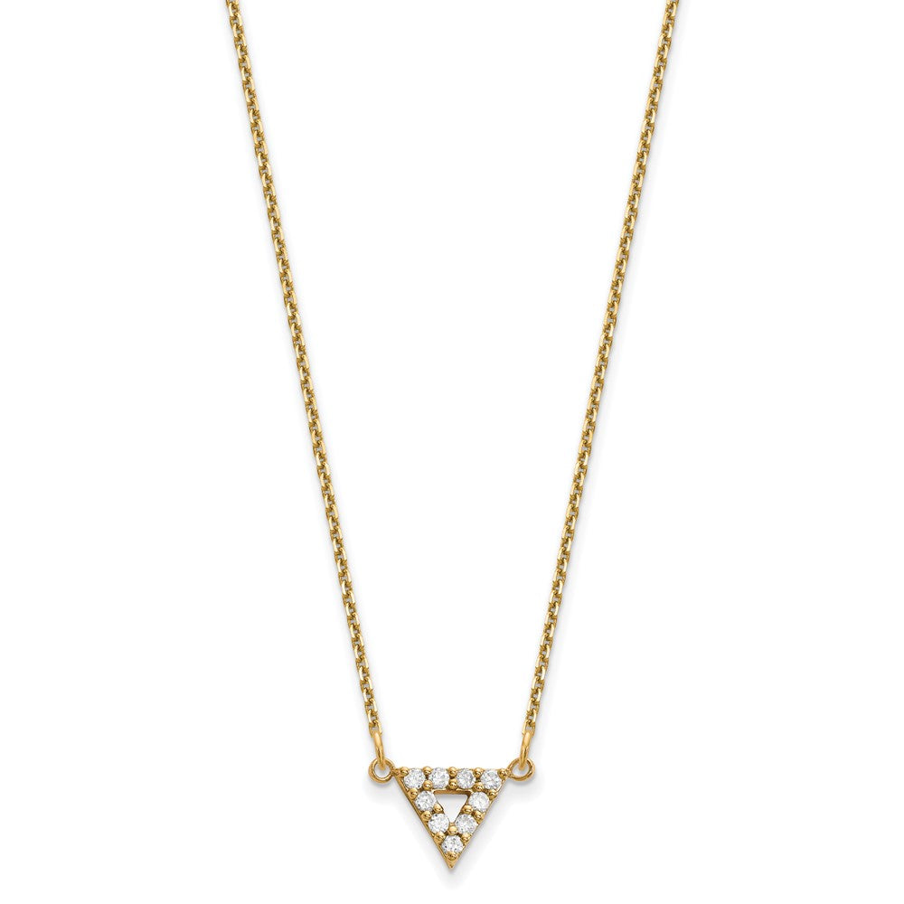 14K Yellow Gold AAA Quality Real Diamond 9mm Triangle Necklace