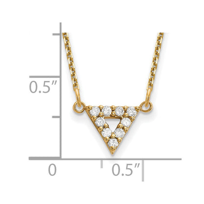 14K Yellow Gold AAA Quality Real Diamond 9mm Triangle Necklace