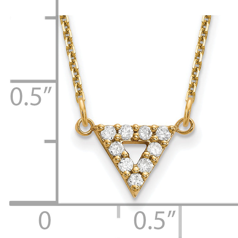 14K Yellow Gold AAA Quality Real Diamond 9mm Triangle Necklace