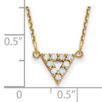 14K Yellow Gold AAA Quality Real Diamond 9mm Triangle Necklace