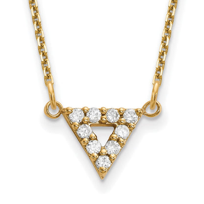 14K Yellow Gold AA Quality Real Diamond 9mm Triangle Necklace
