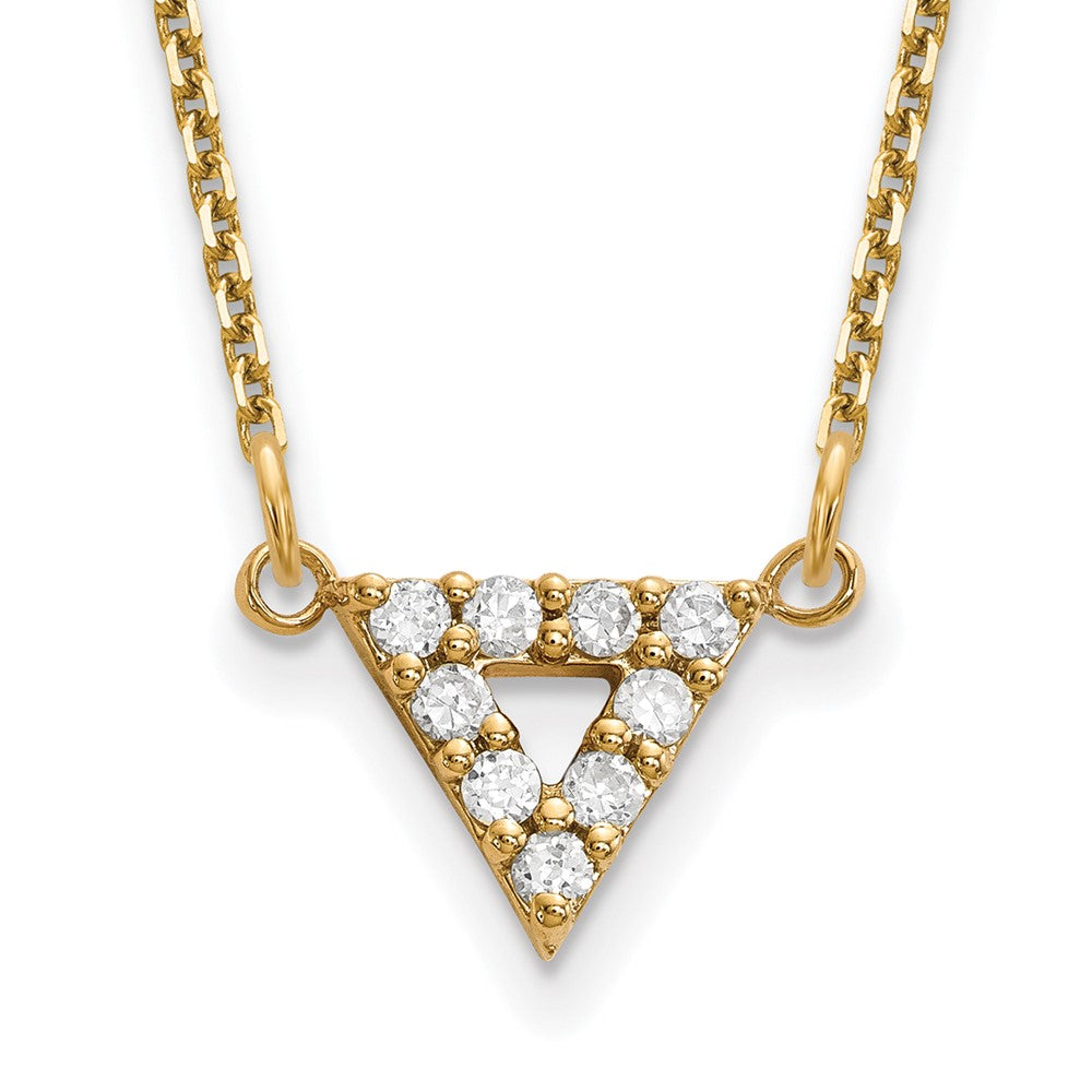 14K Yellow Gold AAA Quality Real Diamond 9mm Triangle Necklace