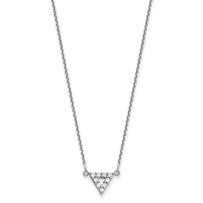 14k White Gold A Quality Real Diamond 9mm Triangle Necklace