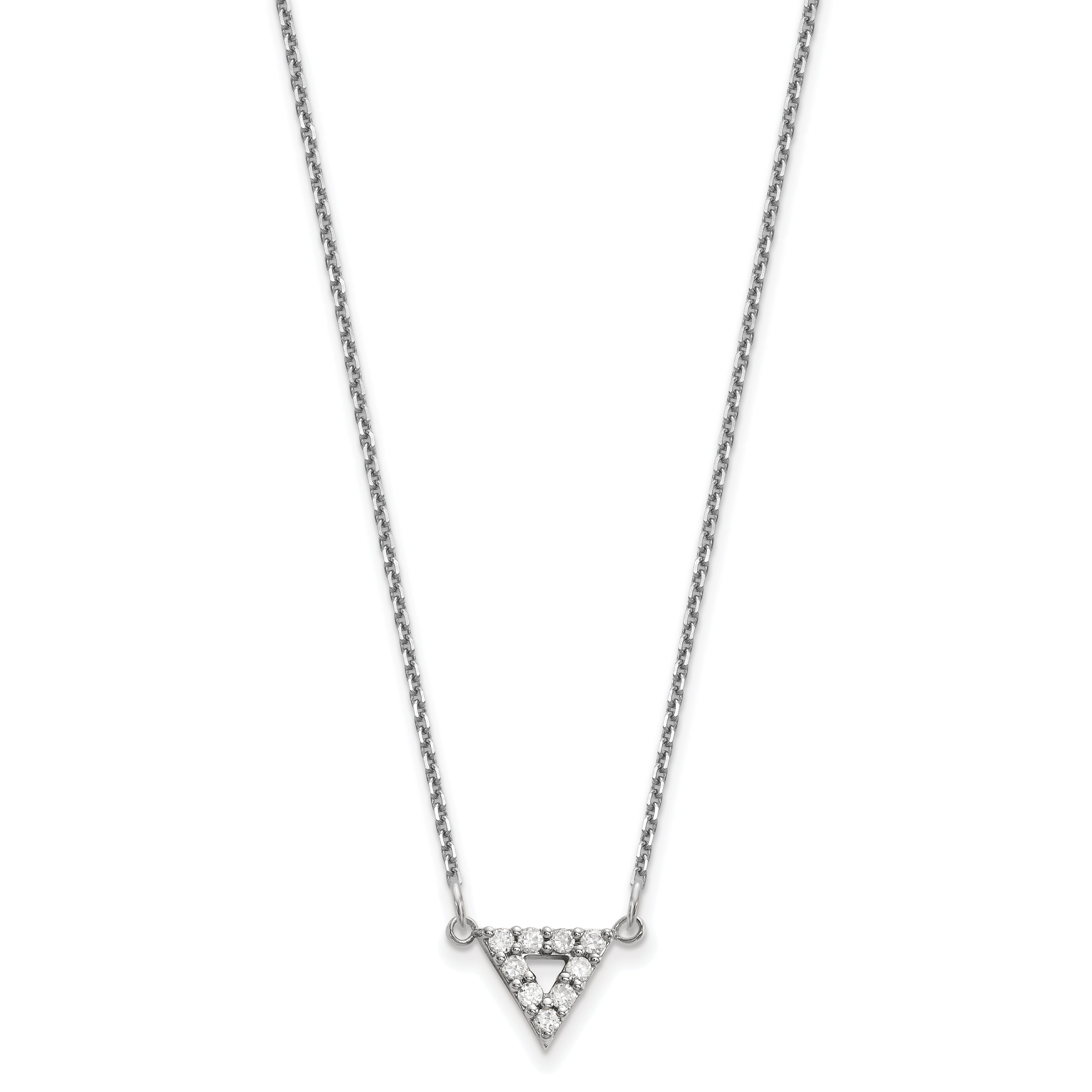 14k White Gold A Quality Real Diamond 9mm Triangle Necklace