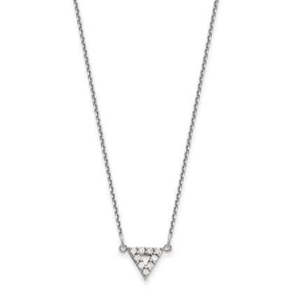 14k White Gold A Quality Real Diamond 9mm Triangle Necklace