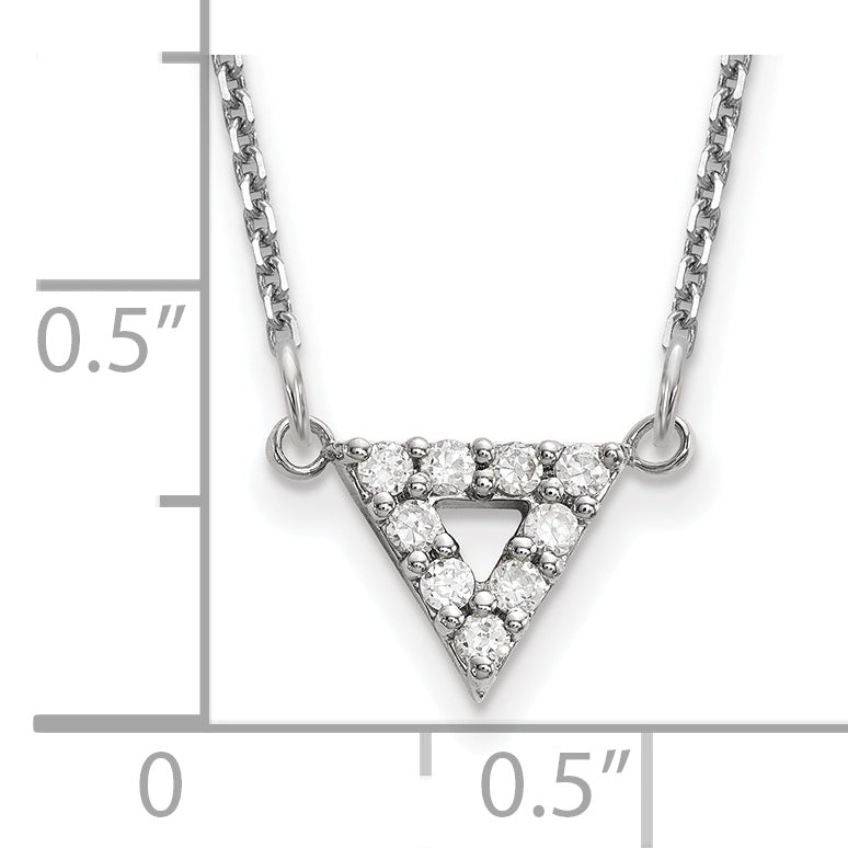 14k White Gold A Quality Real Diamond 9mm Triangle Necklace