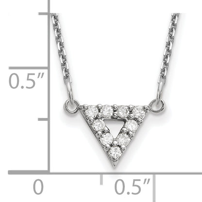 14k White Gold A Quality Real Diamond 9mm Triangle Necklace