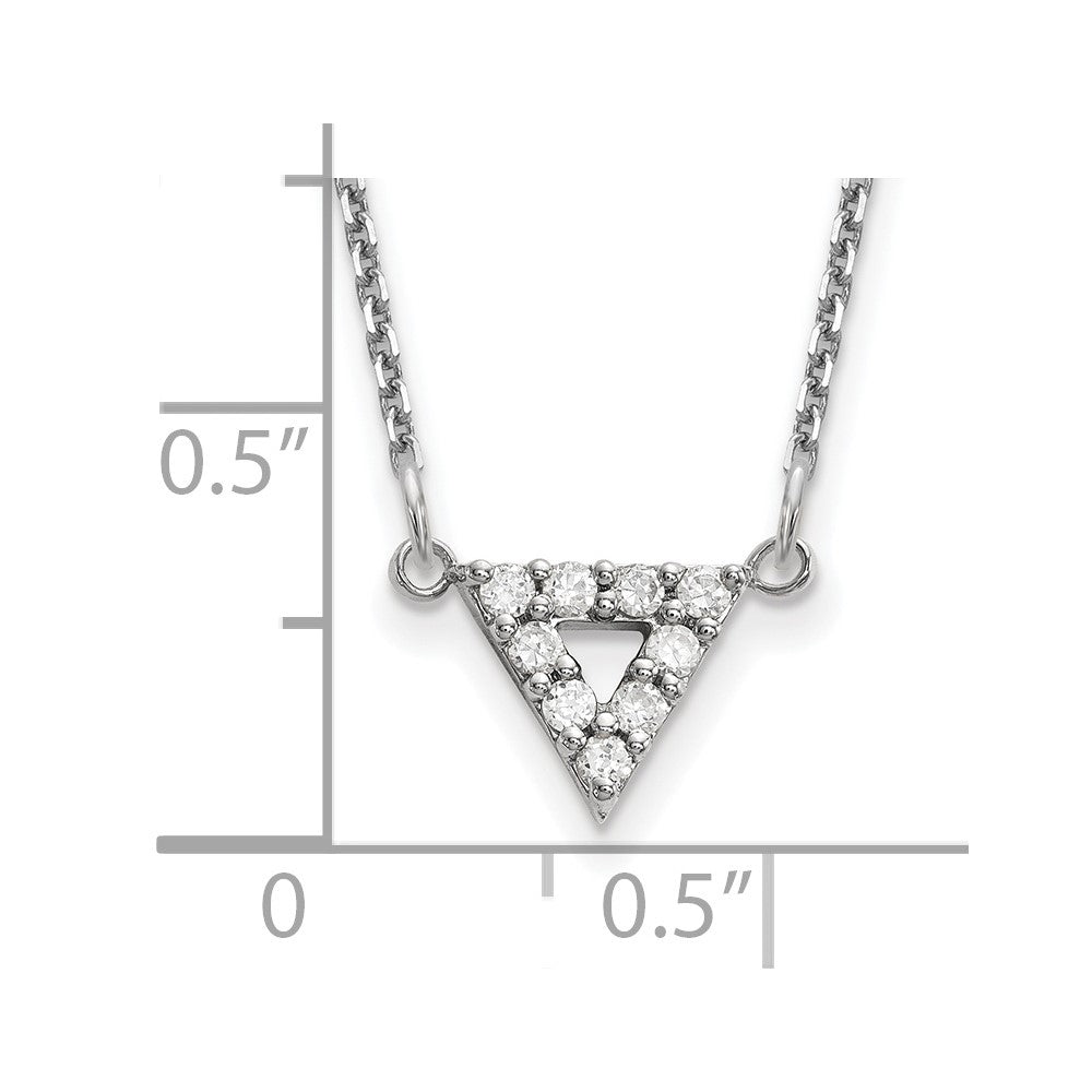 14k White Gold A Quality Real Diamond 9mm Triangle Necklace