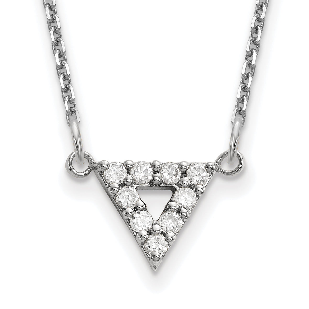 14k White Gold AA Quality Real Diamond 9mm Triangle Necklace