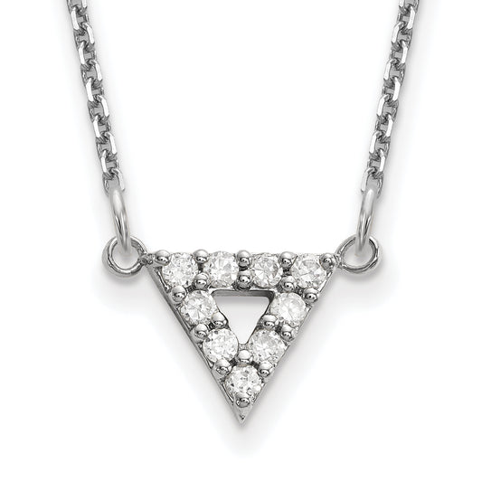 14k White Gold AA Quality Real Diamond 9mm Triangle Necklace
