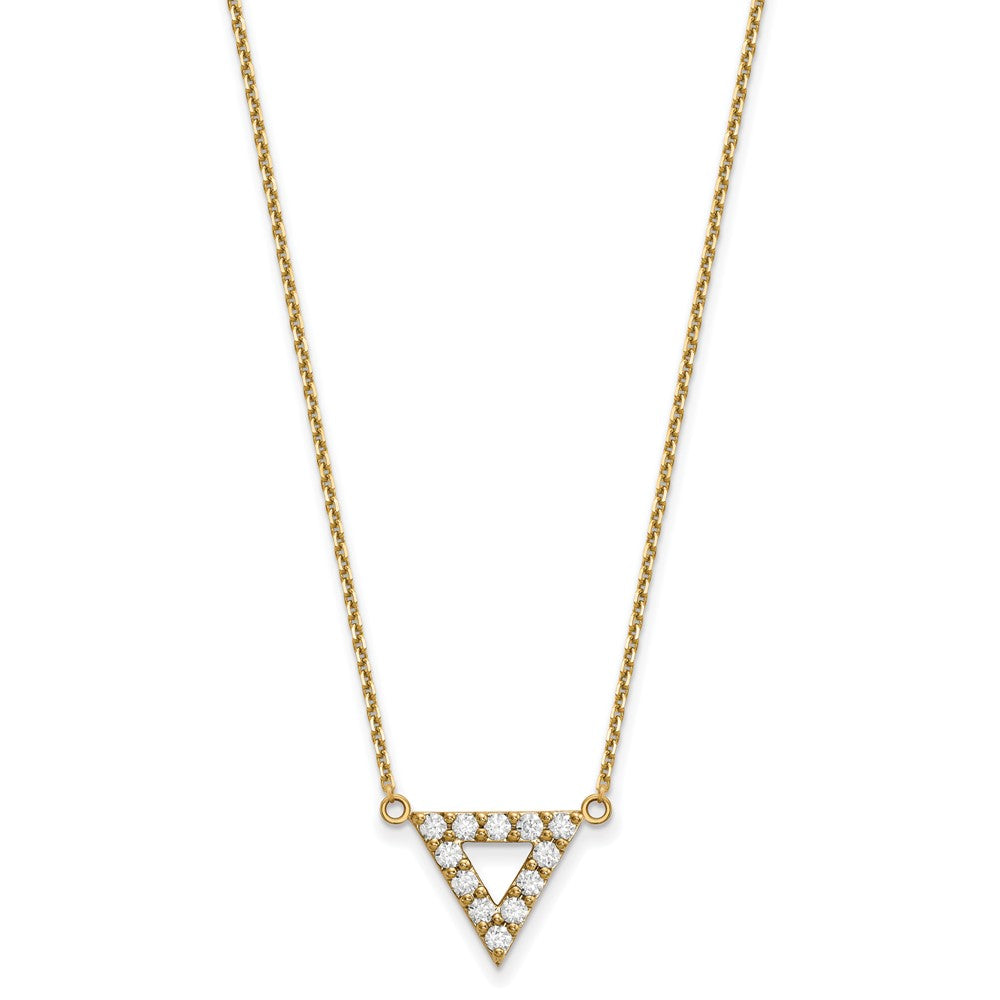 14K Yellow Gold A Quality Real Diamond 13mm Triangle Necklace