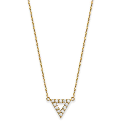 14K Yellow Gold A Quality Real Diamond 13mm Triangle Necklace