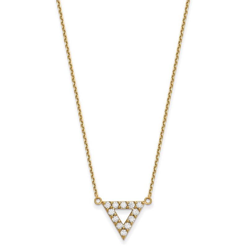 14K Yellow Gold A Quality Real Diamond 13mm Triangle Necklace
