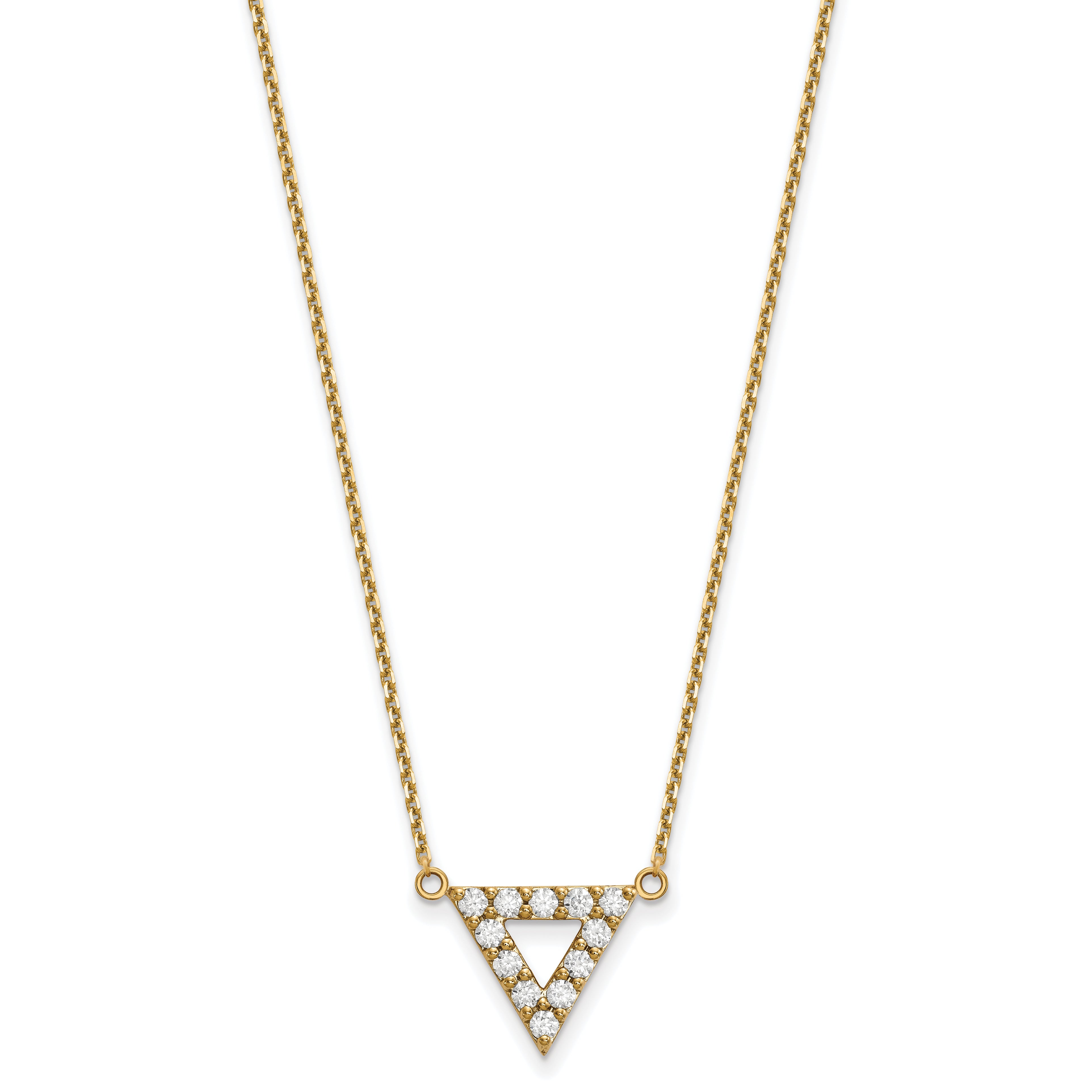 14K Yellow Gold A Quality Real Diamond 13mm Triangle Necklace