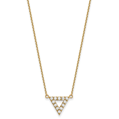 14K Yellow Gold A Quality Real Diamond 13mm Triangle Necklace