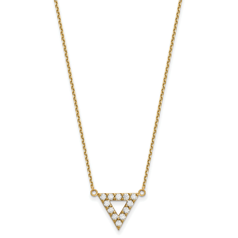 14K Yellow Gold AAA Quality Real Diamond 13mm Triangle Necklace