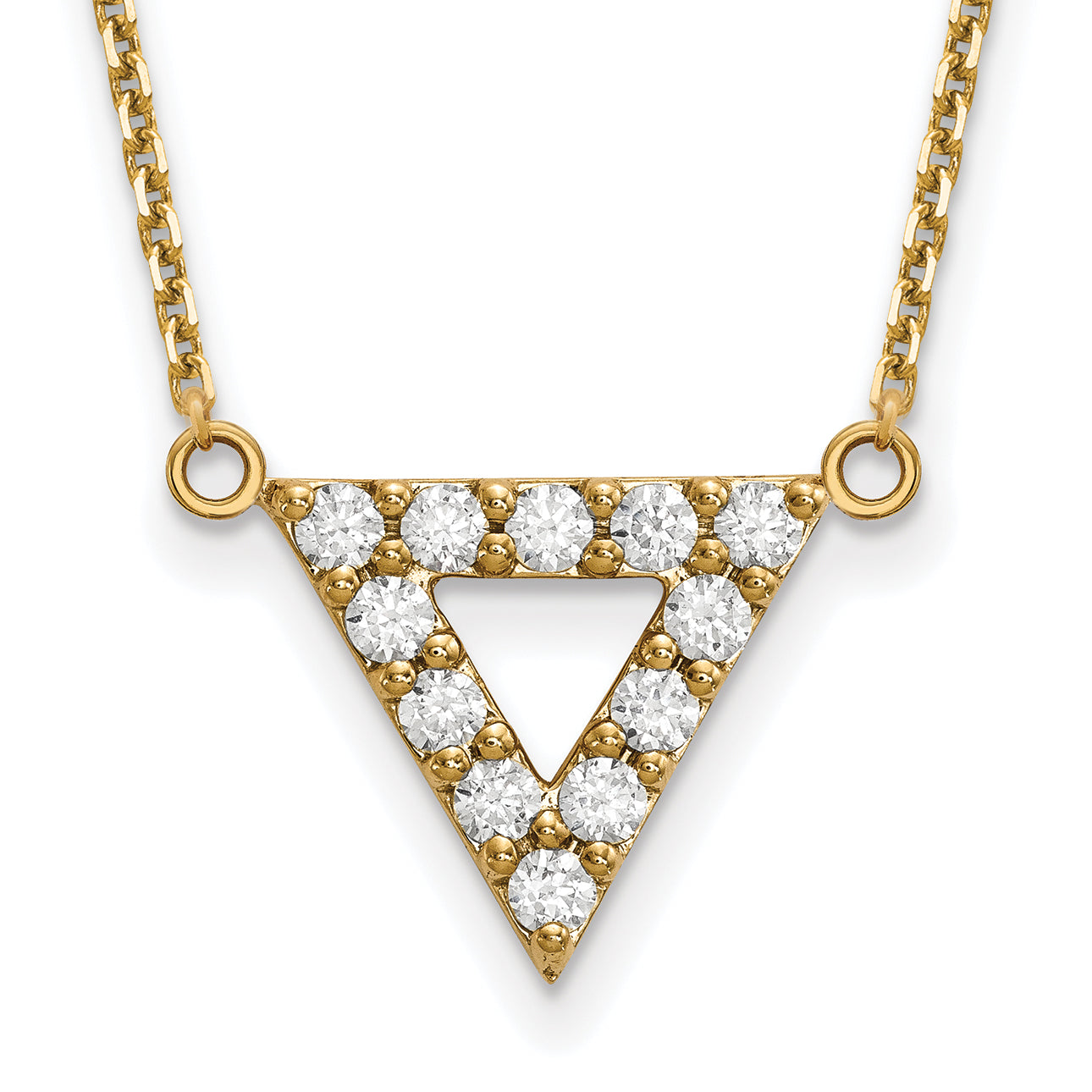 14K Yellow Gold A Quality Real Diamond 13mm Triangle Necklace