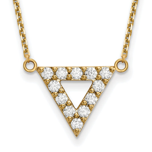 14K Yellow Gold AAA Quality Real Diamond 13mm Triangle Necklace