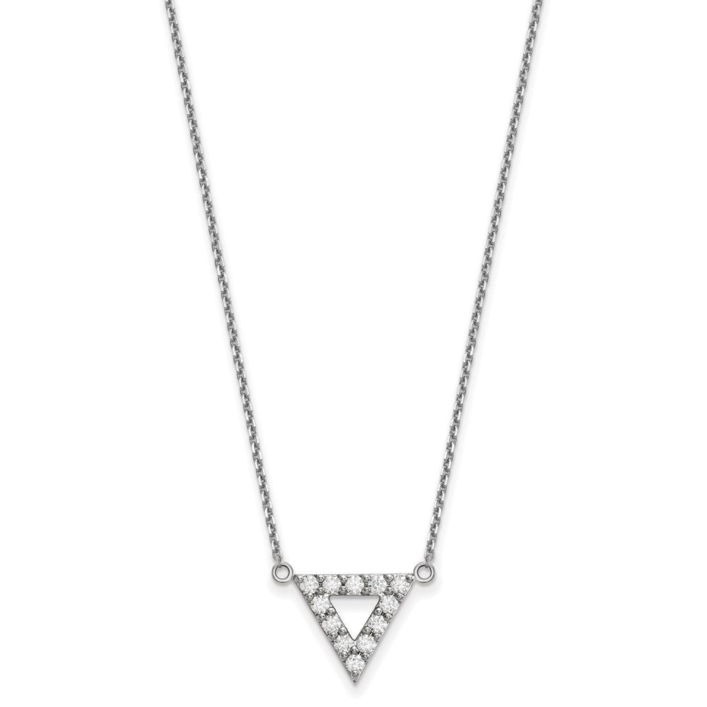 14k White Gold A Quality Real Diamond 13mm Triangle Necklace