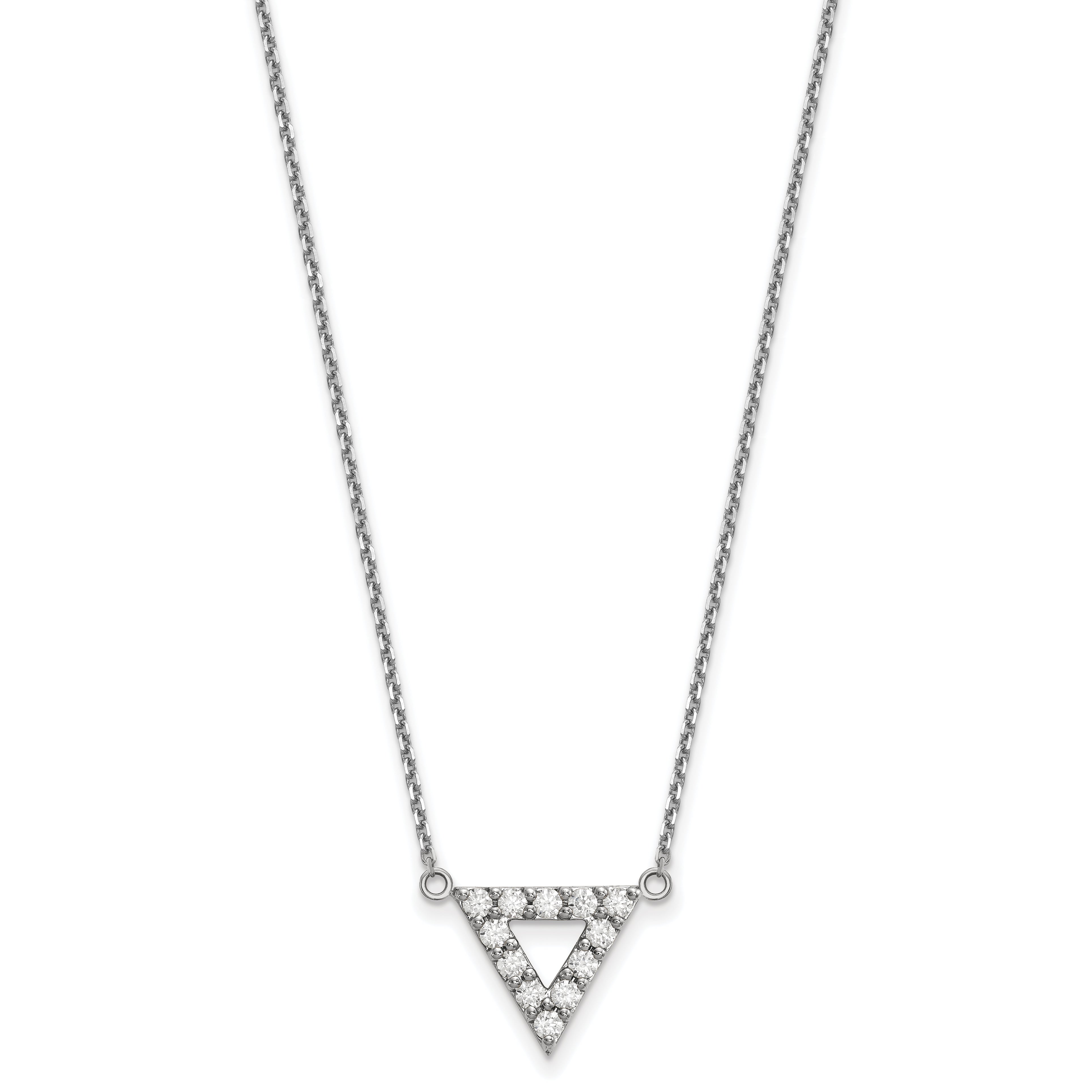 14k White Gold A Quality Real Diamond 13mm Triangle Necklace