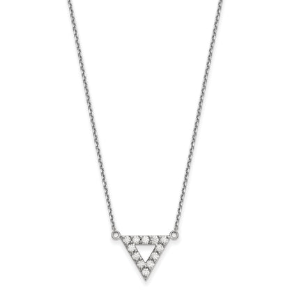 14k White Gold A Quality Real Diamond 13mm Triangle Necklace