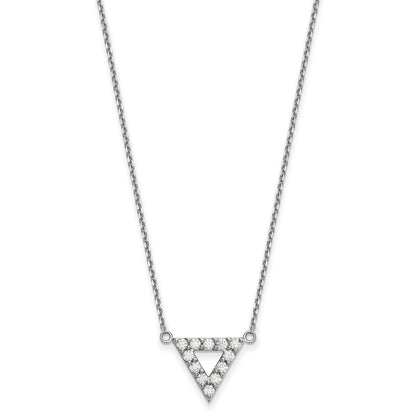 14k White Gold AA Quality Real Diamond 13mm Triangle Necklace