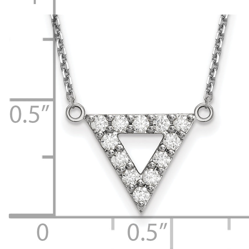 14k White Gold A Quality Real Diamond 13mm Triangle Necklace