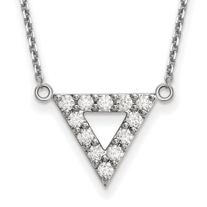 14k White Gold AAA Quality Real Diamond 13mm Triangle Necklace