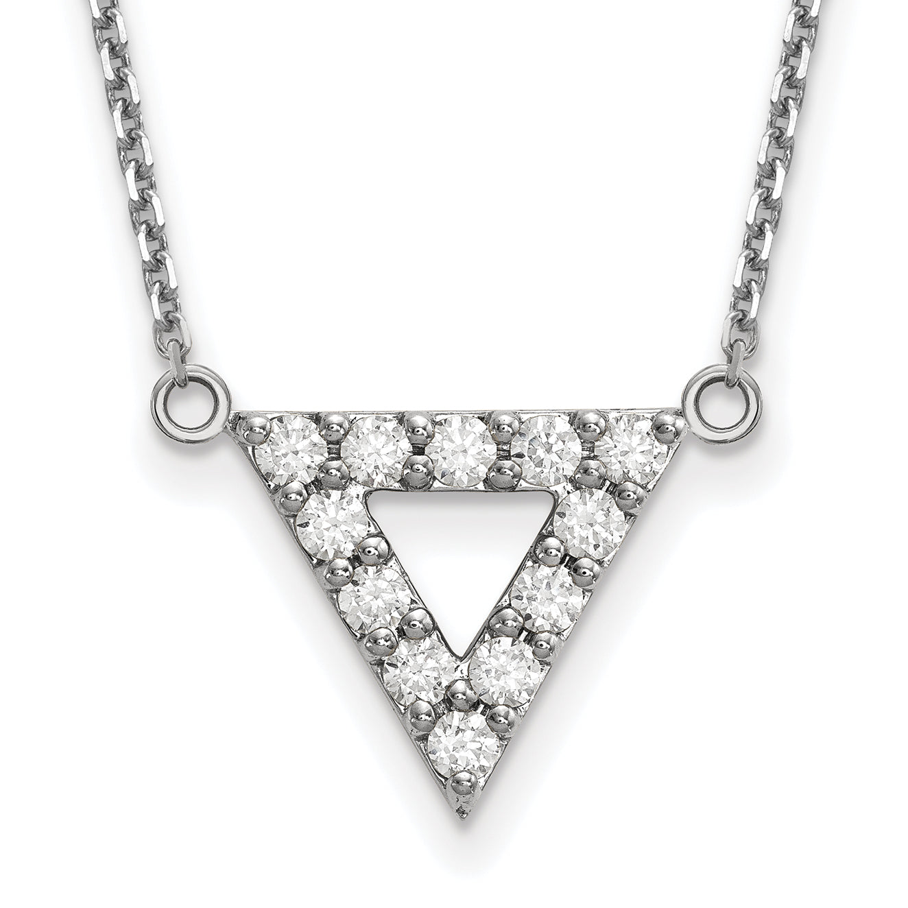 14k White Gold AA Quality Real Diamond 13mm Triangle Necklace
