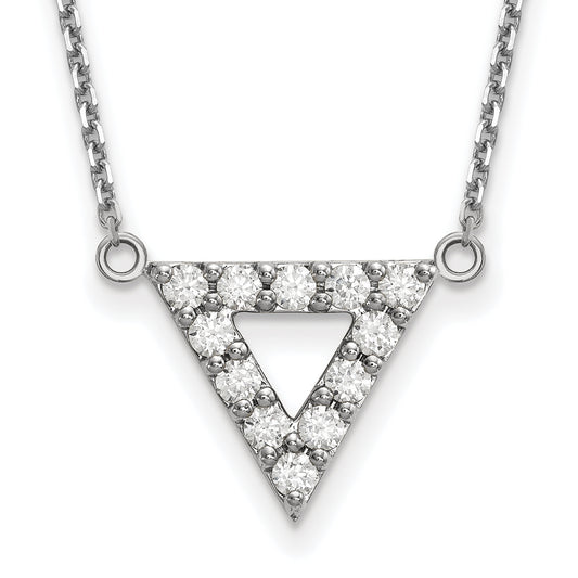 14k White Gold AA Quality Real Diamond 13mm Triangle Necklace