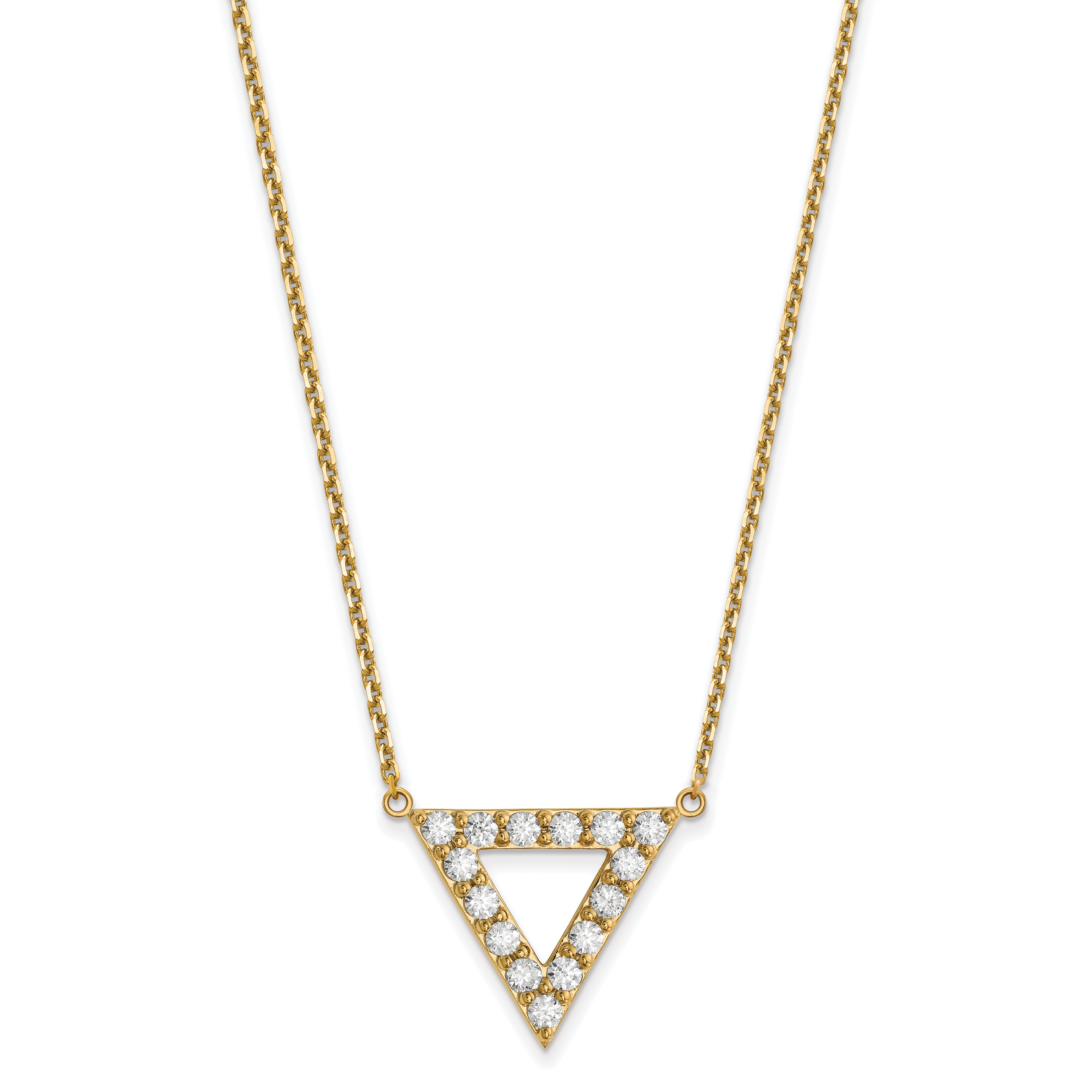 14K Yellow Gold A Quality Real Diamond 20mm Triangle Necklace