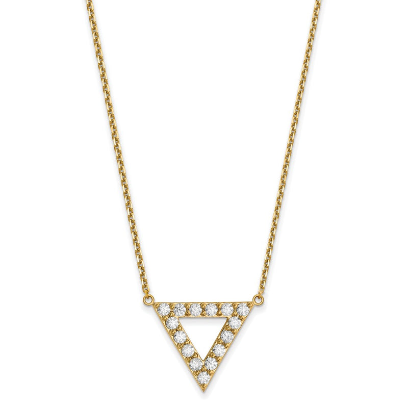 14K Yellow Gold AAA Quality Real Diamond 20mm Triangle Necklace