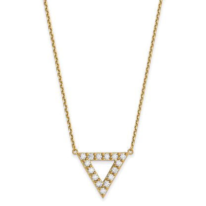 14K Yellow Gold AA Quality Real Diamond 20mm Triangle Necklace