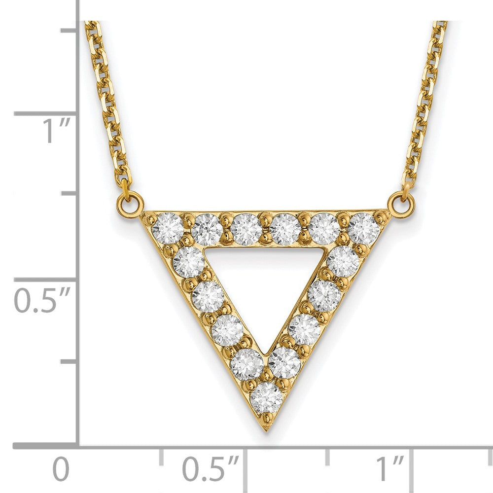 14K Yellow Gold AA Quality Real Diamond 20mm Triangle Necklace